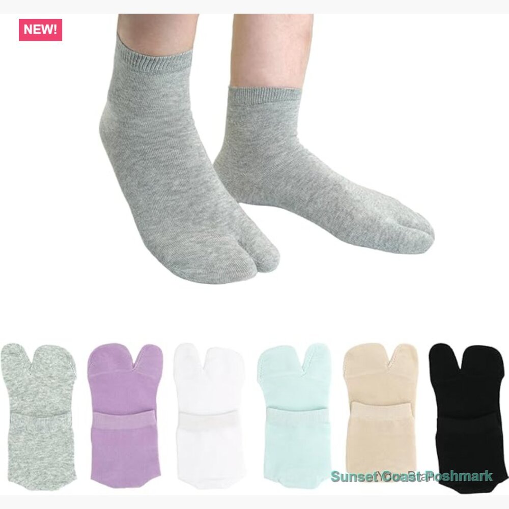 Cotton Tabi Socks Crew Length Athletic Two Toe Multipack